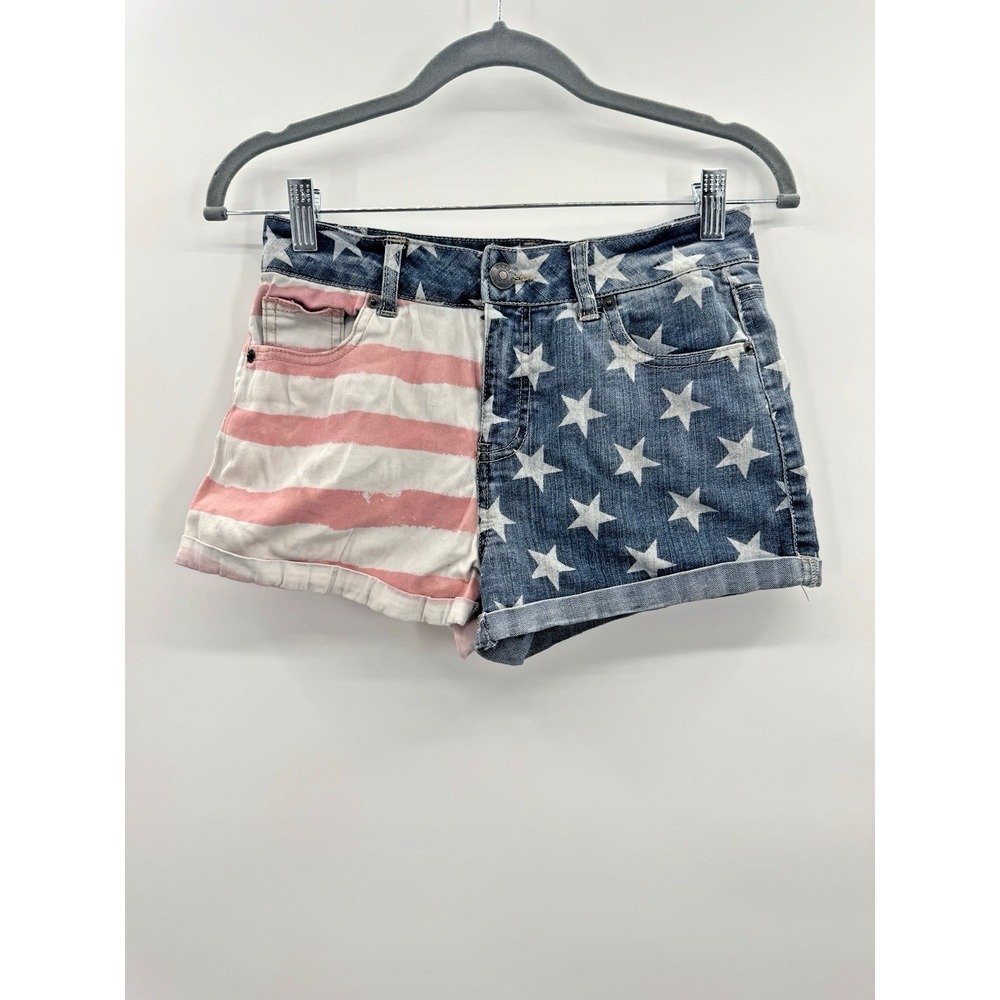VTG Y2K Womens Size 4 Denim Jean Shorts Roll Cuff Daisy Dukes American Flag USA